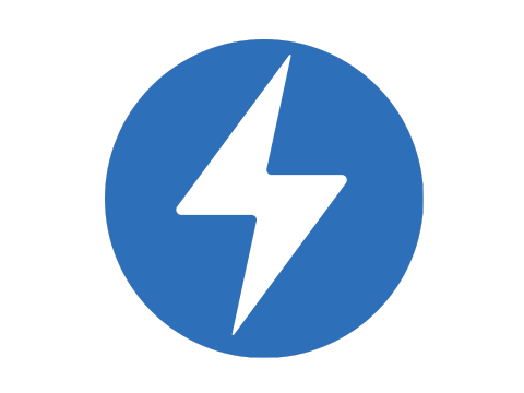 Blue lightning bolt logo on black backdrop.